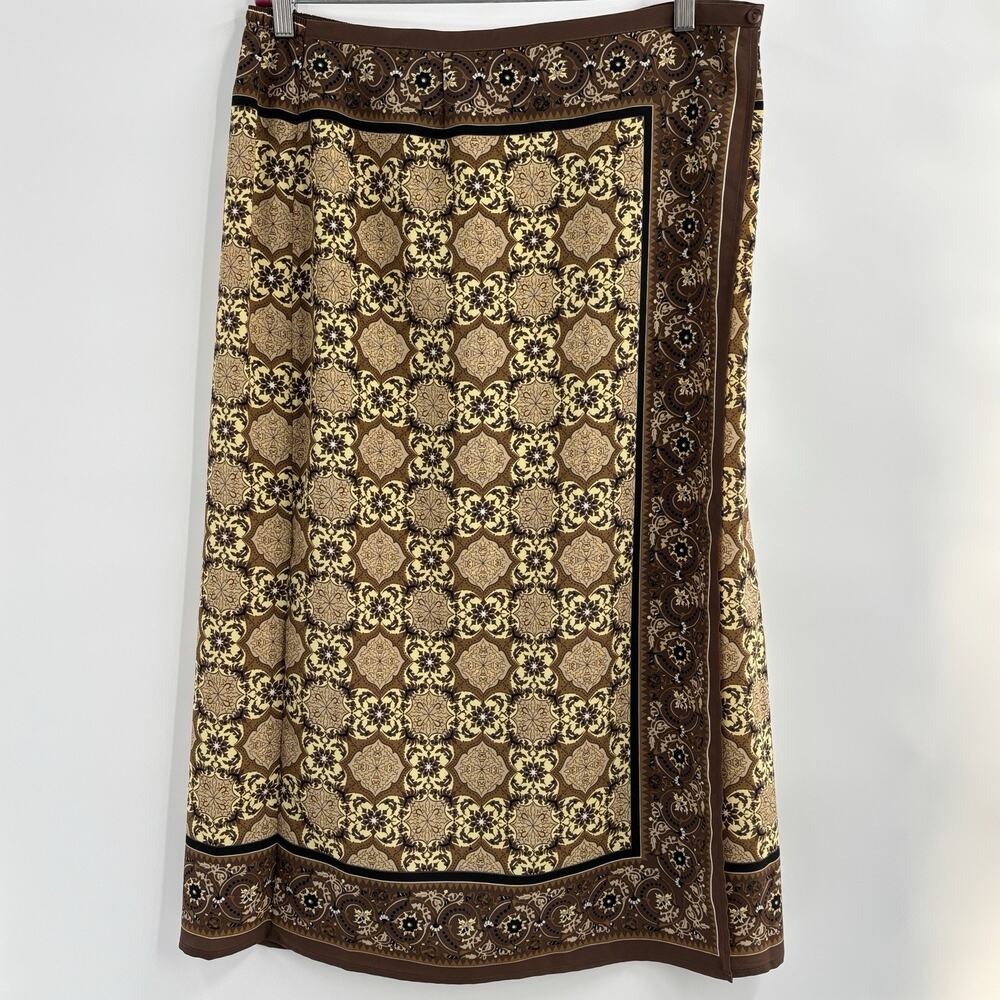 Sag Harbor Midi Wrap Skirt Sz 16 Brown Medallions Business Socials Career